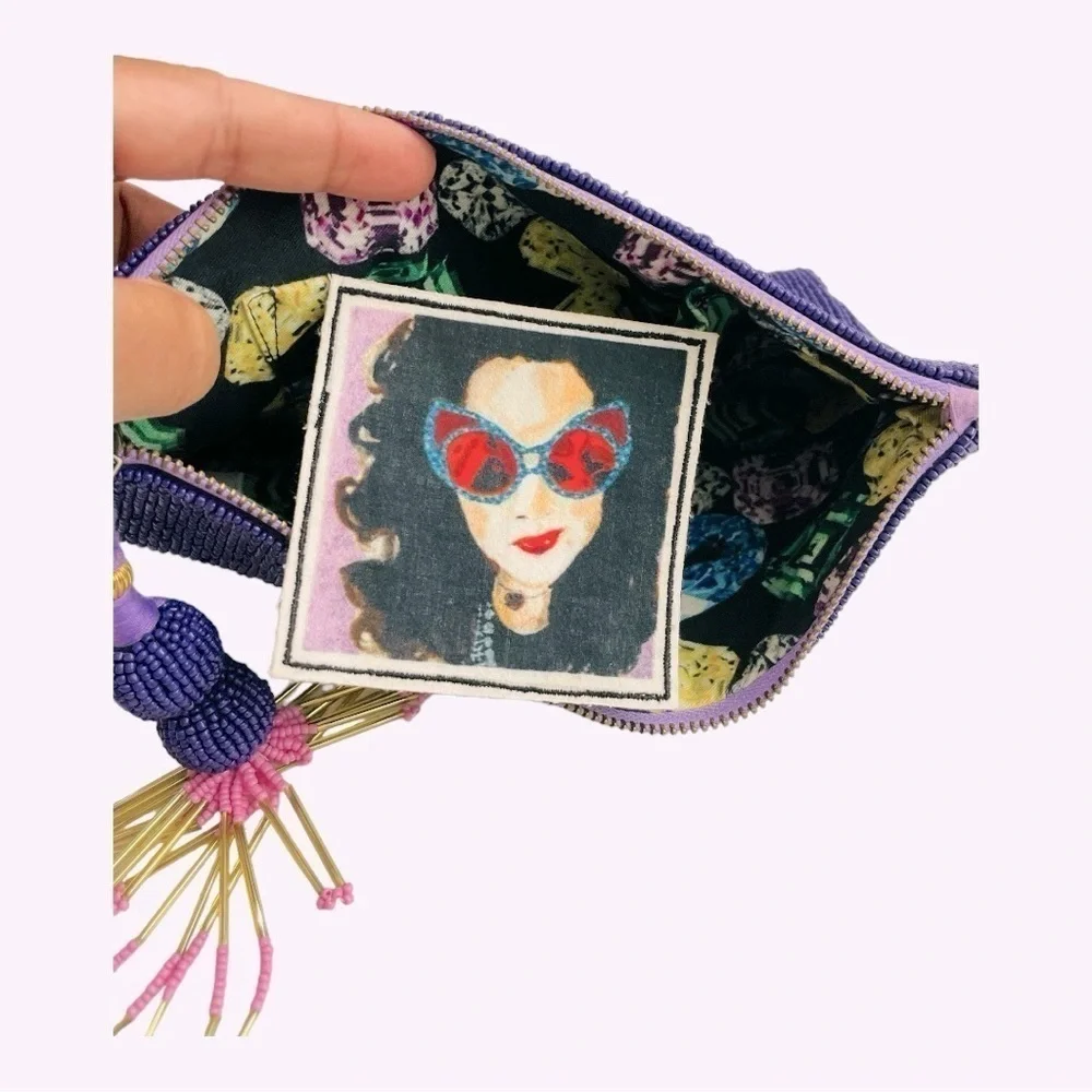 RARE Ashley Longshore Beaded Pouch  “ALWAYS ASK FOR MORE…” -10.5 W x 7.5H